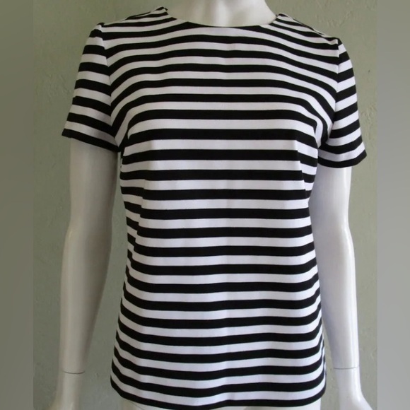 MICHAEL KORS Women’s Horizontal Stripe Ponte Top in Black & White ~Size L - Picture 1 of 6